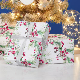 Papel De Regalo Navidades de moras muy berry de color rojo