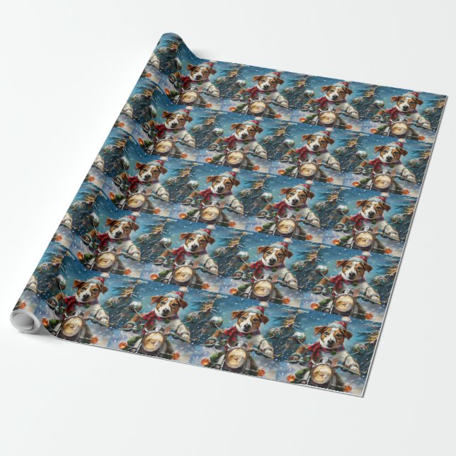 Papel De Regalo Navidades de moto de Jack Russell Dog Riding (Desenrollado)