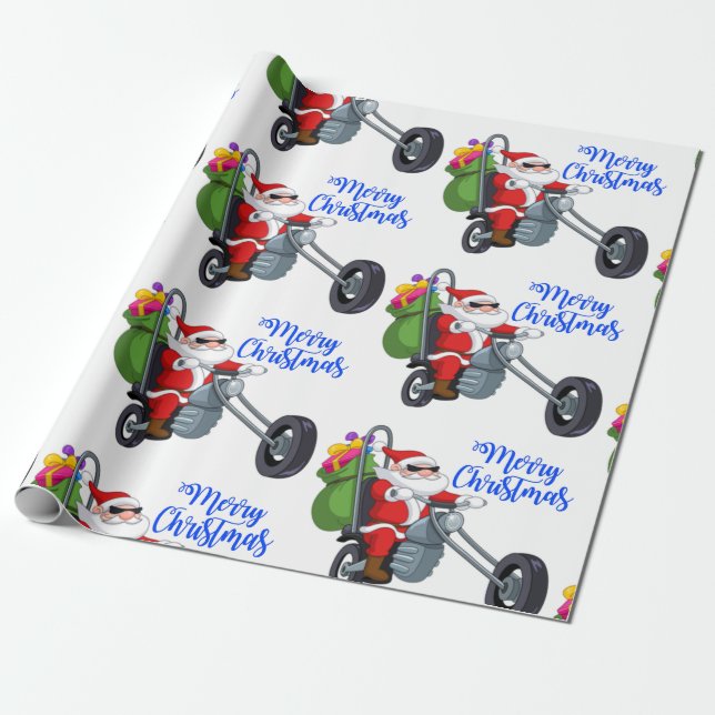 Papel De Regalo navidades de motocicleta santa (Desenrollado)
