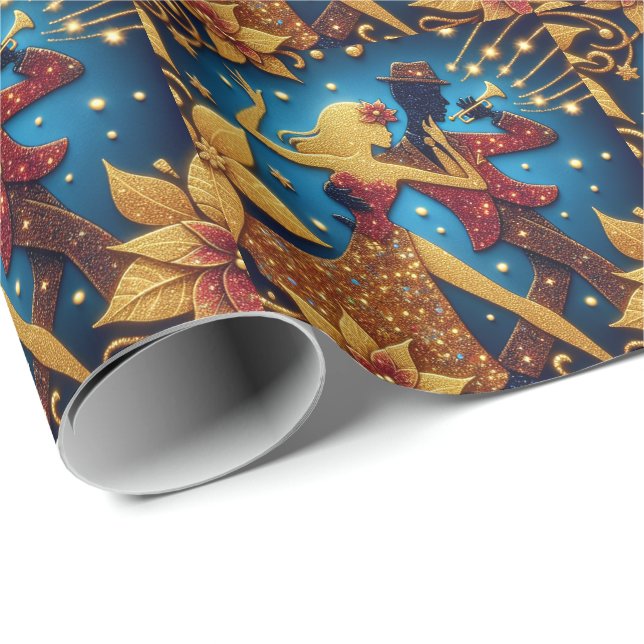Papel De Regalo Navidades de Música y Danza de Oro (Esquina del rollo)