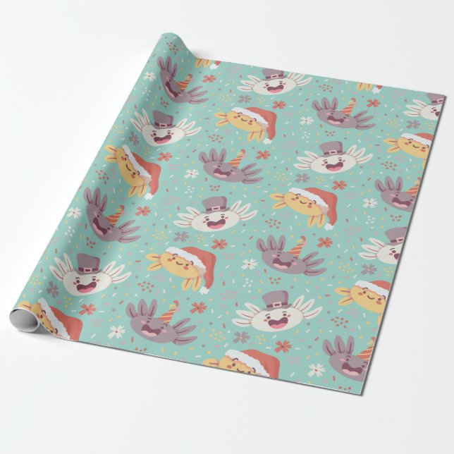 Papel De Regalo Navidades de Navidad de Axolotl lindo patrón anima (Desenrollado)