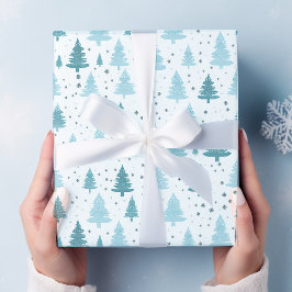 Papel De Regalo Navidades de Nieve azul y blanca