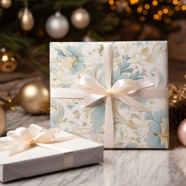 Papel De Regalo Navidades de Nieve azul y blanca