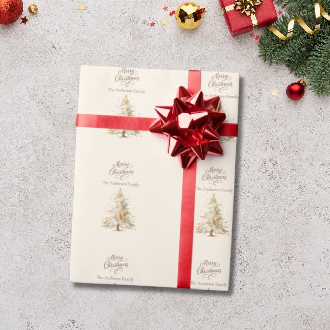 Papel De Regalo Navidades de nieve de árbol marrón de mocha crema (Subido por el creador)