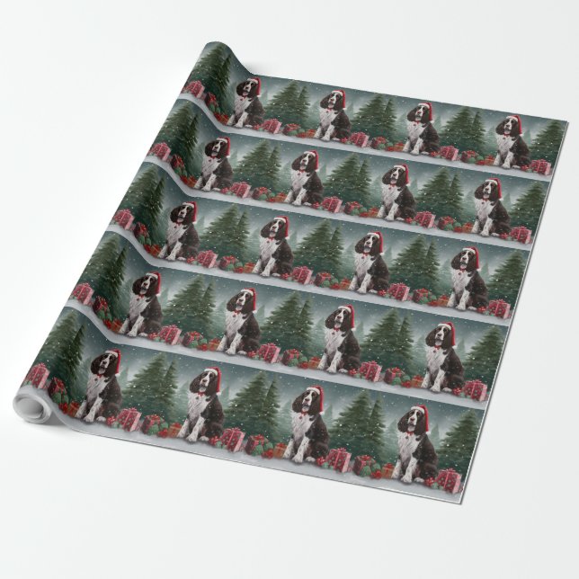 Papel De Regalo Navidades de nieve de Springer Spaniel Dog (Desenrollado)