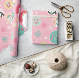Papel De Regalo Navidades de Nieve Rosa y Pingüino