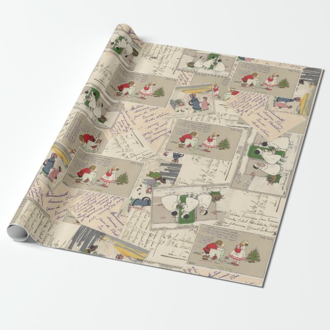 Papel De Regalo Navidades de niños franceses de época (Desenrollado)