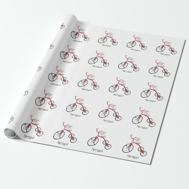 Papel De Regalo Navidades de niños pequeños en triciclo rojo perso (Desenrollado)