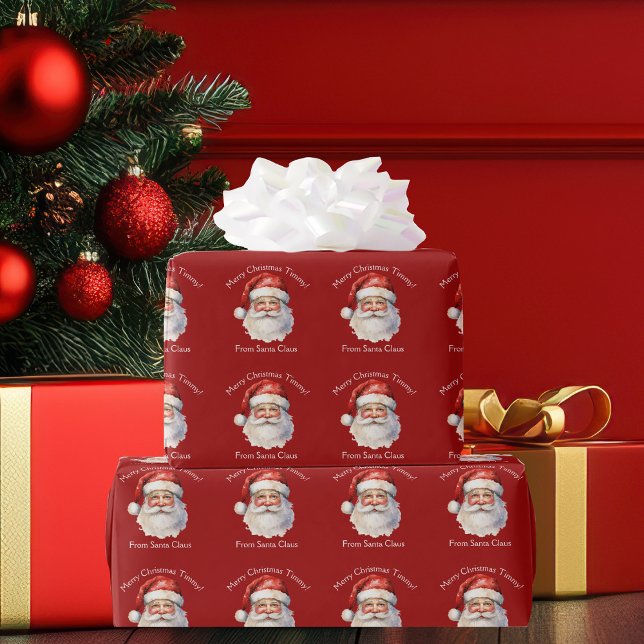 Papel De Regalo Navidades de niños rojos personalizados de Santa C (Subido por el creador)