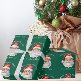 Papel De Regalo Navidades de niños verdes personalizados de Santa 