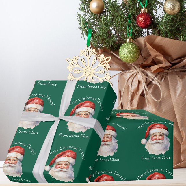 Papel De Regalo Navidades de niños verdes personalizados de Santa  (Subido por el creador)