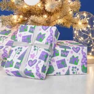Papel De Regalo Navidades de nómadas de la Fiesta Verde Púrpura