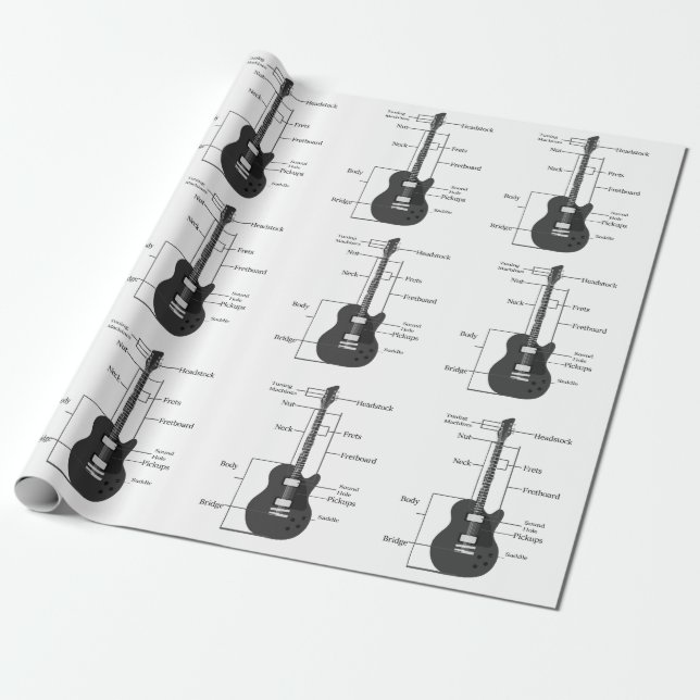 Papel De Regalo Navidades de notas musicales de Guitars eléctricos (Desenrollado)