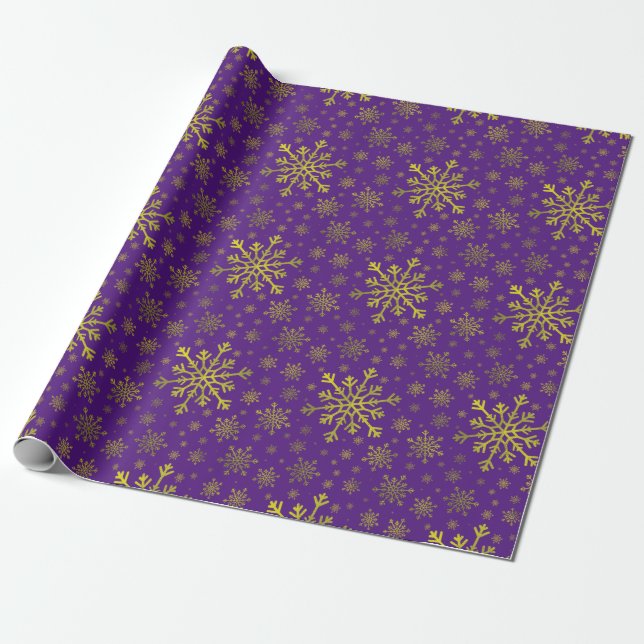 Papel De Regalo Navidades de oro amarillo lindo con copos de nieve (Desenrollado)