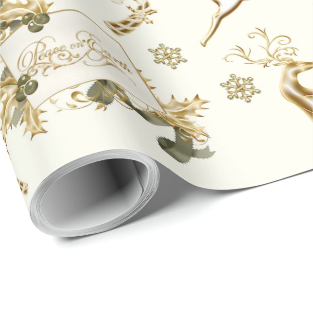 Papel De Regalo Navidades De Oro Diseñan En Blanco (Esquina del rollo)