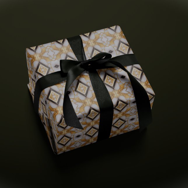Papel De Regalo Navidades de oro geométrico y blanco de lujo (Embrace the spirit of the holidays with an elegant and majestic flair)