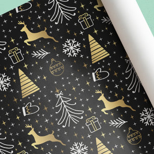 Papel De Regalo Navidades de oro negro modernos y elegantes