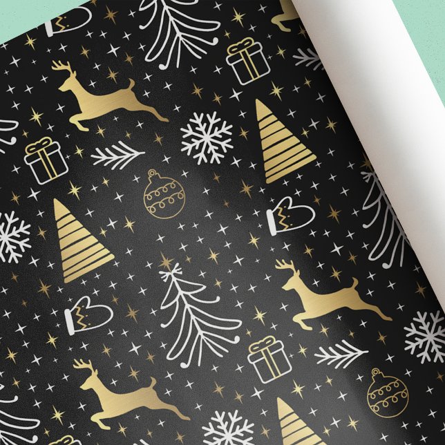 Papel De Regalo Navidades de oro negro modernos y elegantes (Subido por el creador)