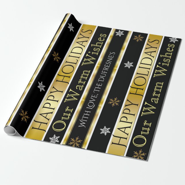 Papel De Regalo Navidades de oro y negro personalizados (Desenrollado)