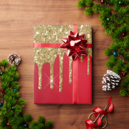 Papel De Regalo Navidades de oro y purpurina rojo