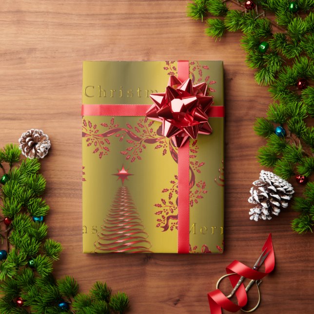 Papel De Regalo Navidades de oro y rojo (Regalo de vacaciones)