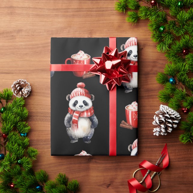Papel De Regalo Navidades de oso panda chocolate caliente (Regalo de vacaciones)