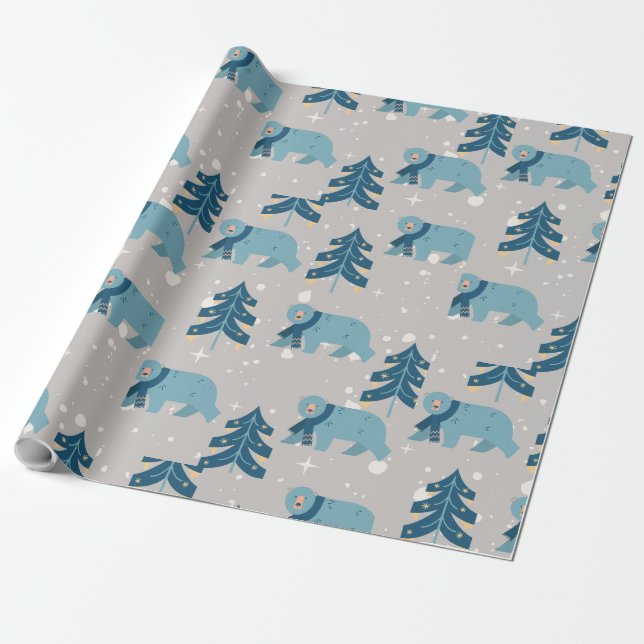 PAPEL DE REGALO NAVIDADES DE OSO POLAR AZUL (Desenrollado)
