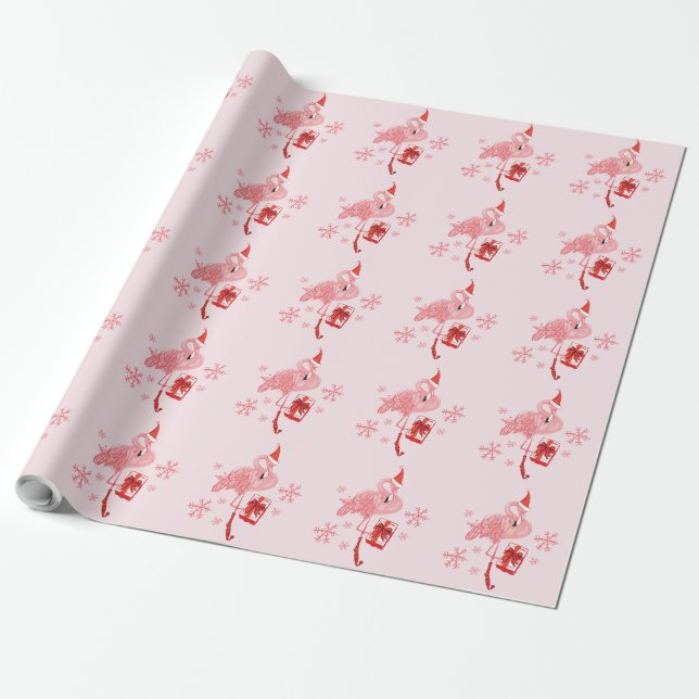 Papel De Regalo Navidades De Pájaro De Playa Tropical Rosa Flaming (Desenrollado)
