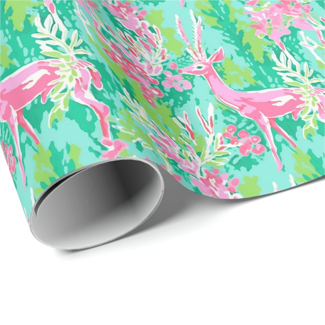 Papel De Regalo Navidades de Palm Beach Reindeer acuarela (Esquina del rollo)