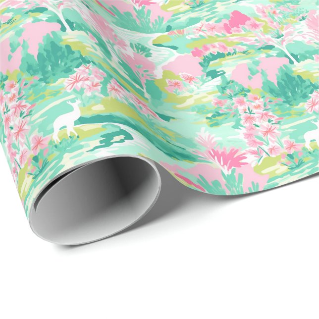 Papel De Regalo Navidades de Palm Beach Reindeer acuarela (Esquina del rollo)