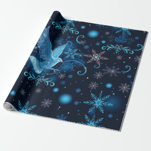 Papel De Regalo Navidades de palomas azules y copos de nieve envue