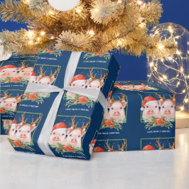 Papel De Regalo Navidades de parejas de cerdo Santa y reno