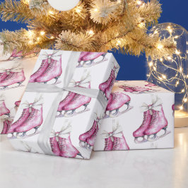 Papel De Regalo Navidades de patinaje sobre hielo de glam rosado