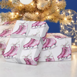 Papel De Regalo Navidades de patinaje sobre hielo rosa bonito
