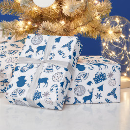 Papel De Regalo Navidades de patrón de plata azul blanco envolvien