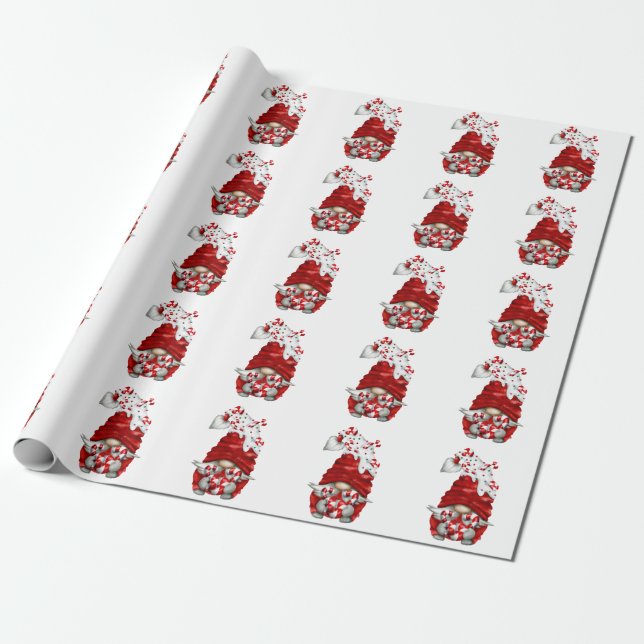 Papel De Regalo Navidades de Peppermint Scandinavian Gnome (Desenrollado)
