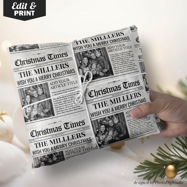 Papel De Regalo Navidades de periódicos personalizados envuelven p (Personalized Newspaper Christmas Wrapping Paper)