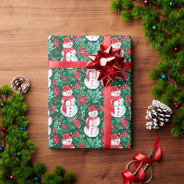 Papel De Regalo Navidades de perritos rojos y verdes Snowman (Regalo de vacaciones)