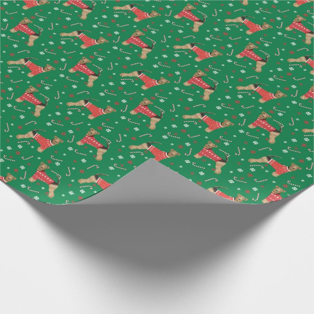 Papel De Regalo Navidades de perro de Airedale Terrier suéter (Esquina)
