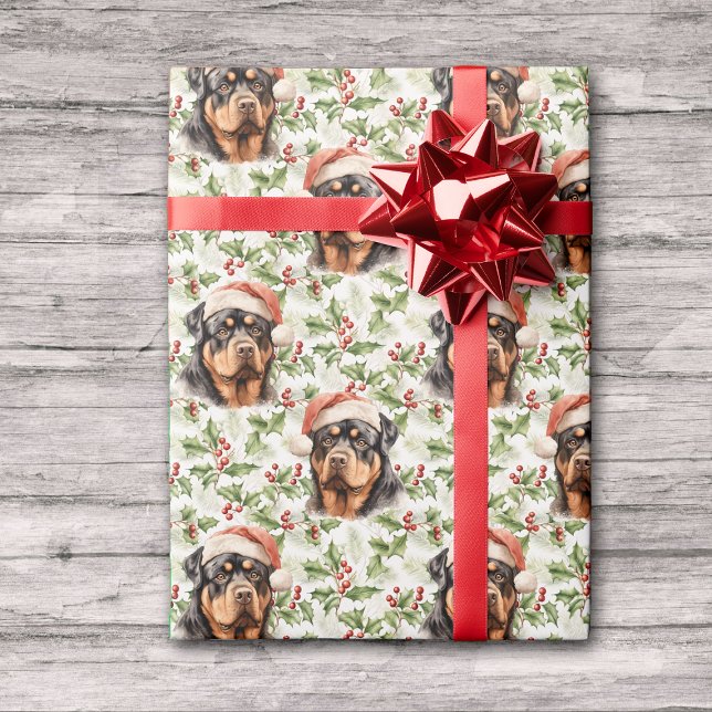 Papel De Regalo Navidades de perro de Santa Hat Rottweiler Holly (Subido por el creador)