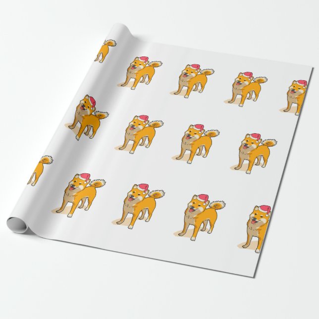 Papel De Regalo Navidades de perro de Shiba Inu Santa Claus (Desenrollado)