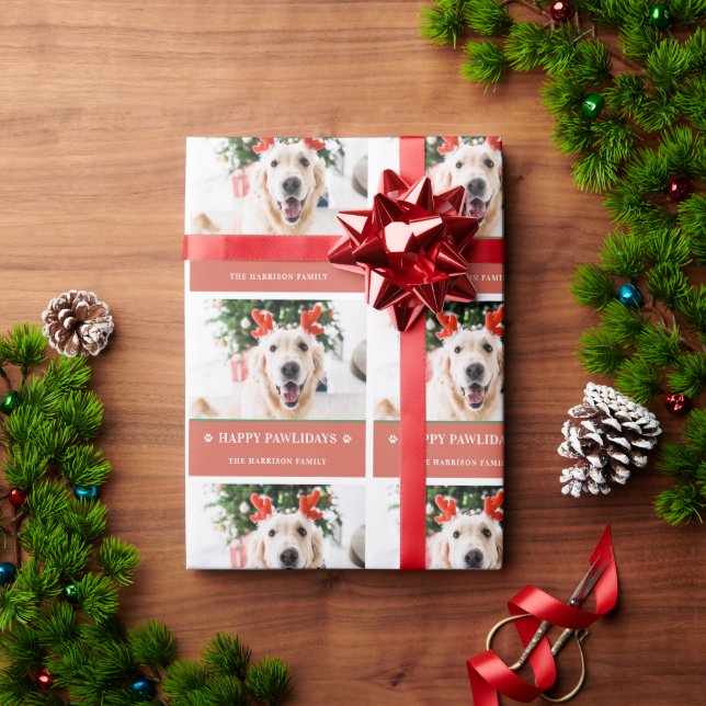 Papel De Regalo Navidades de perro fotografíen Happy Pawlidays (Regalo de vacaciones)