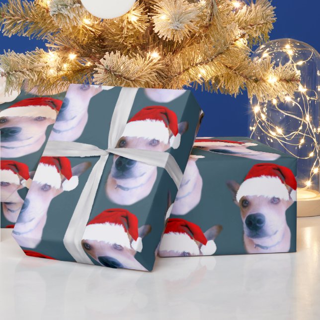 Papel De Regalo Navidades de perro personalizado Foto Dusty Blue (Vacaciones)