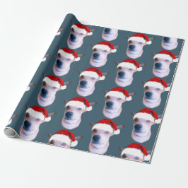 Papel De Regalo Navidades de perro personalizado Foto Dusty Blue