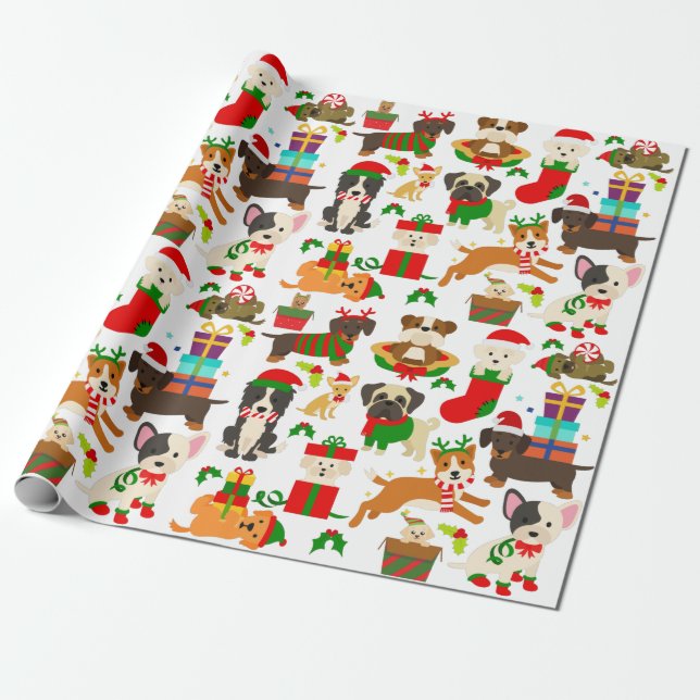 Papel De Regalo Navidades de perros con cachorros (Desenrollado)