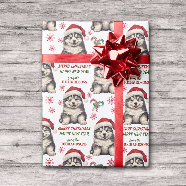 Papel De Regalo Navidades de perros copiosos de Santa Hat Malamute (Subido por el creador)
