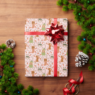 Papel De Regalo Navidades De Perros De Gatos Cutos Luces Rosa