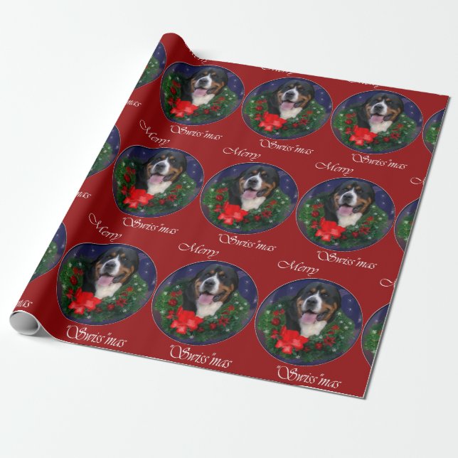 Papel De Regalo Navidades de Perros de Montaña de la Gran Suiza (Desenrollado)
