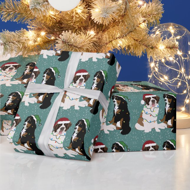 Papel De Regalo Navidades de Perros de Montaña de San Bernardo y B (Vacaciones)