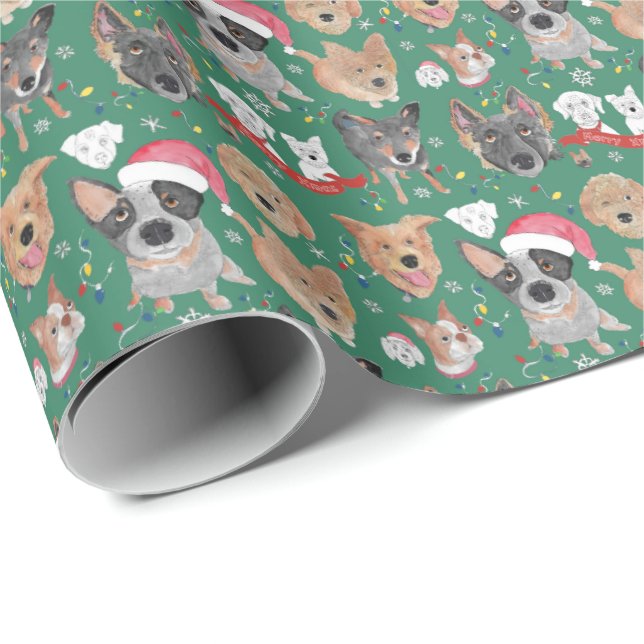 Papel De Regalo Navidades de perros del vecindario Green (Esquina del rollo)